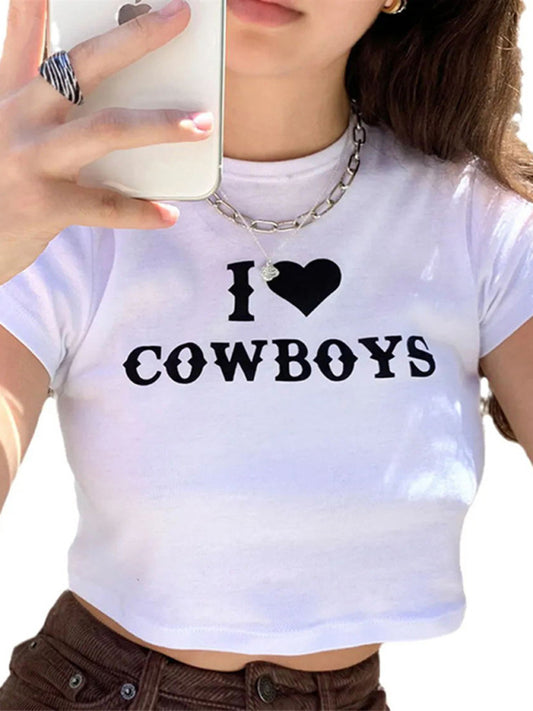 Women's New Casual I Love Cowboys Versatile Letter Printed Short Top