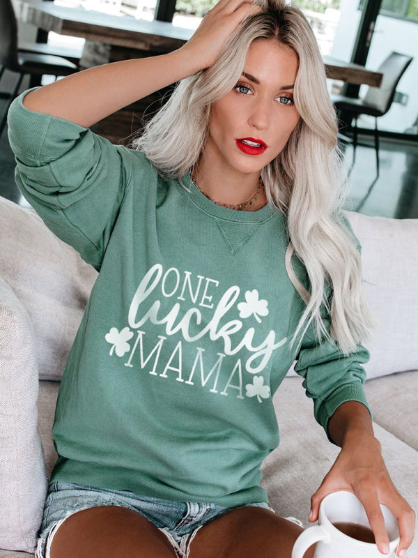 Women's New Lucky Clover Printed Round Neck Sweatshirt