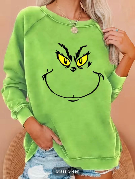 Funny Print Sweatshirt, Long Sleeve Crew Neck Pullover Sweatshirt, Casual Tops For Fall & Winter, Women's Clothing