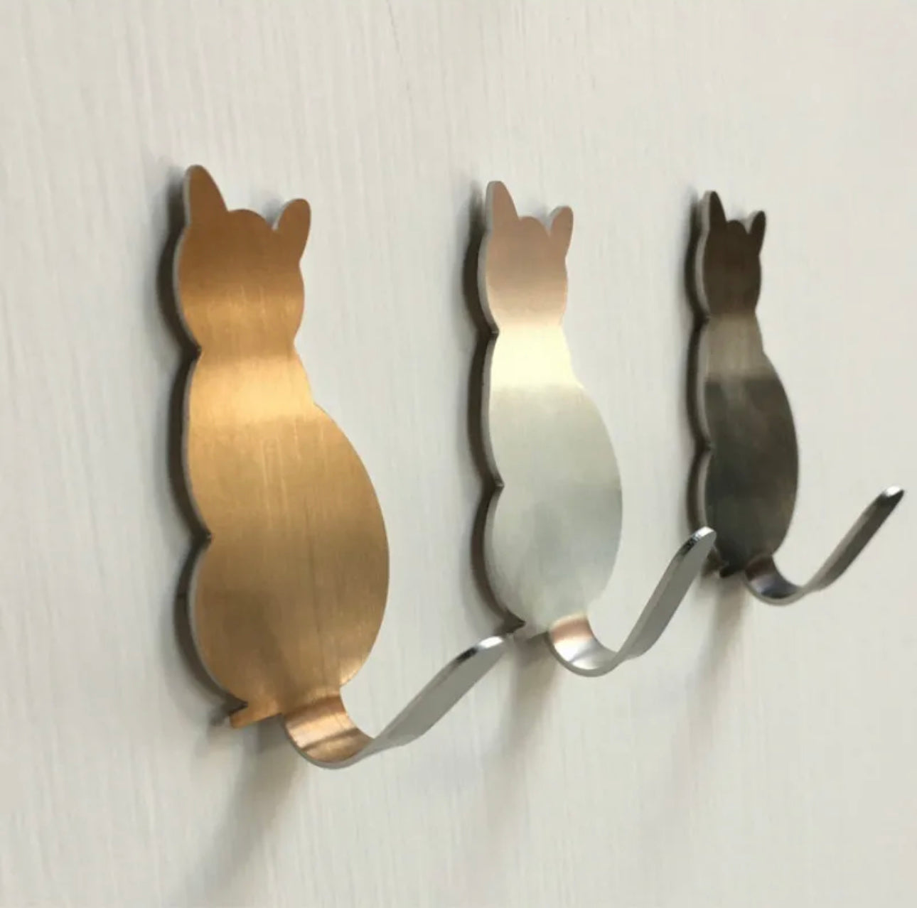 3pack Cute Cat Shape Adhesive Wall Hooks, Stainless Steel Wall Sticker, Rustproof Key And Towel Hook For Home, Kitchen, Bathroom