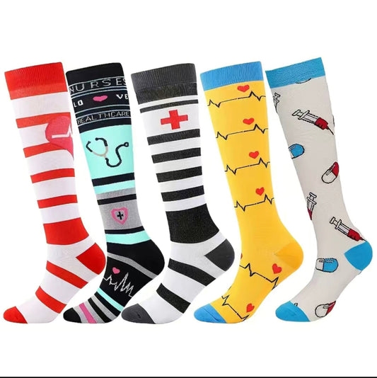 5 Pairs of Stylish Compression Knee High Socks - Perfect for Cycling, Running & Sports!