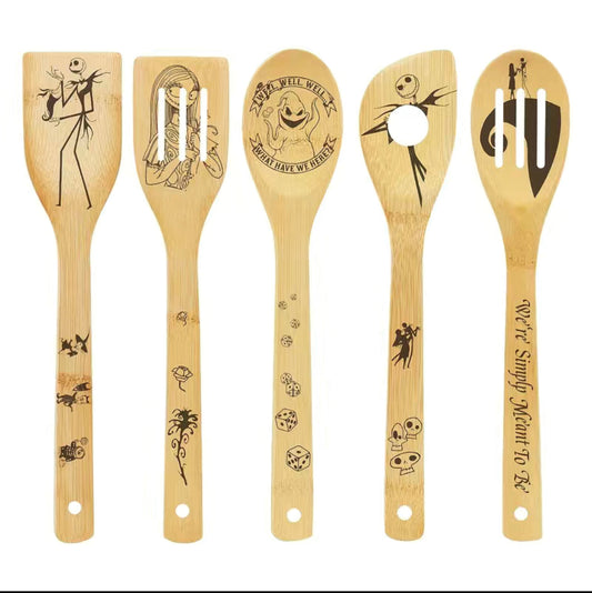 1 Set, Wooden Cooking Utensils Set Magic Pattern Wooden Spatulas Kitchen Utensil Set For Kitchen Decor Nightmare Before Christmas GiftS For Fans And Friends Gifts For Mother
