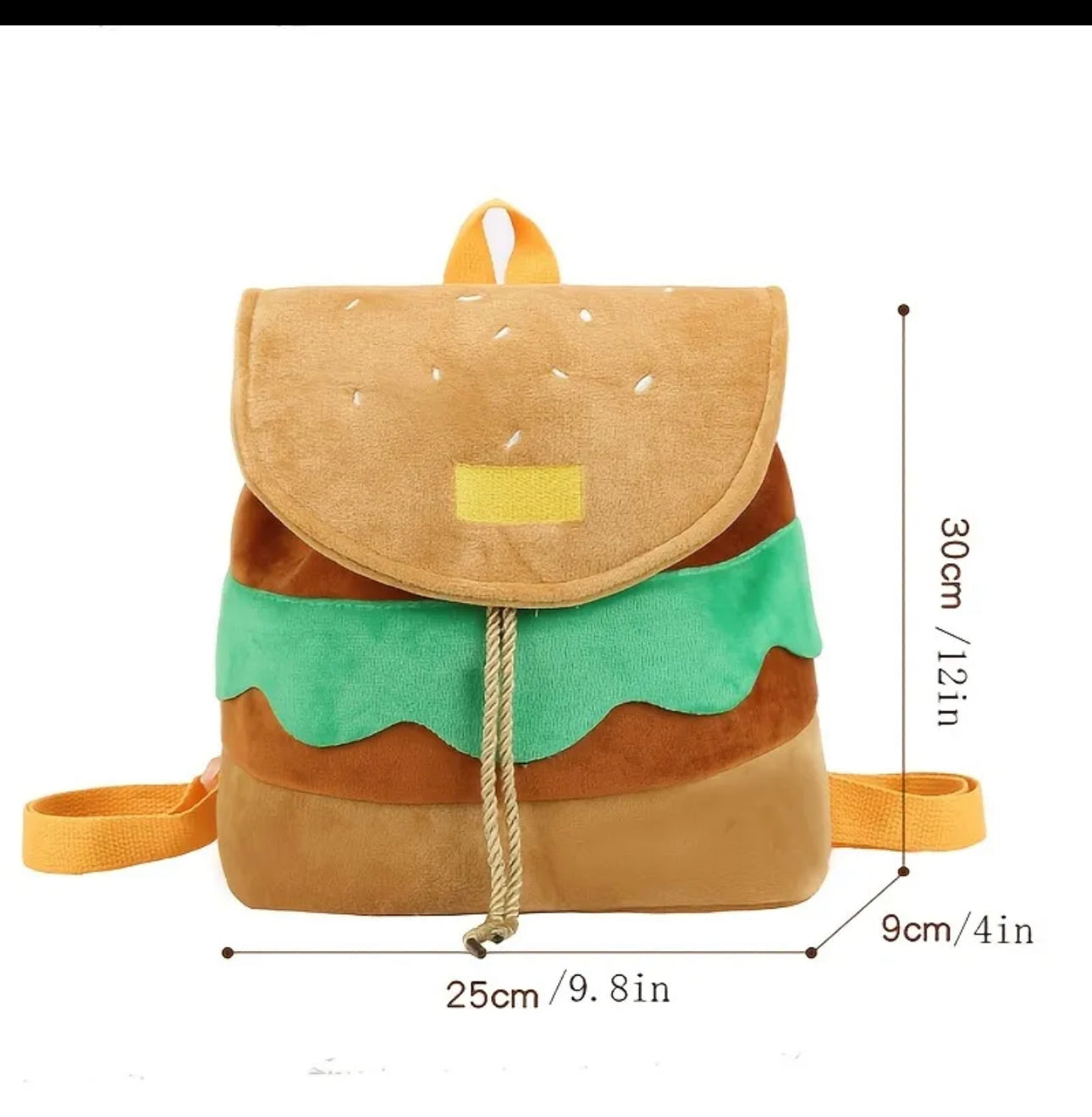 Hamburger Design Backpack Purse, Cute Front Flap Drawstring Bookbag, Cartoon Backpack & Bags
