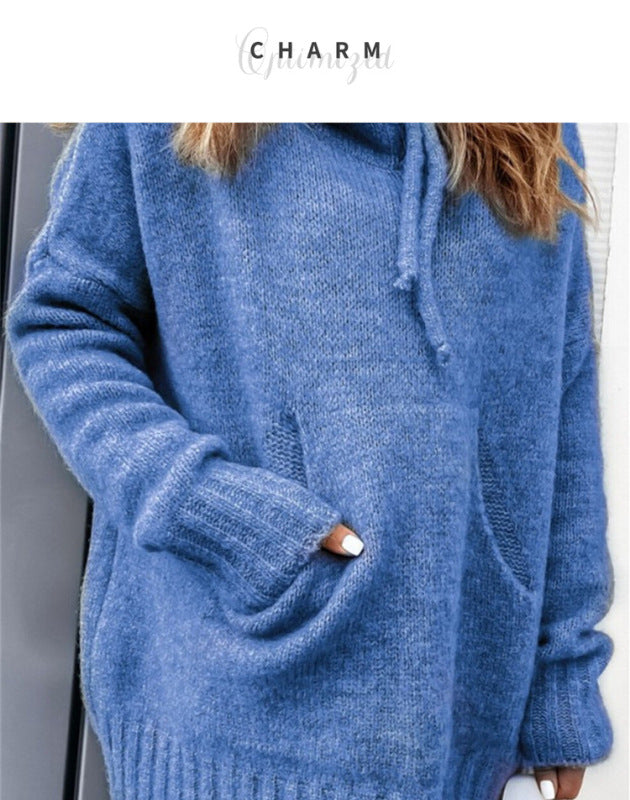 Women's Knitted Hoodie Kangaroo Pocket Casual Knitwear