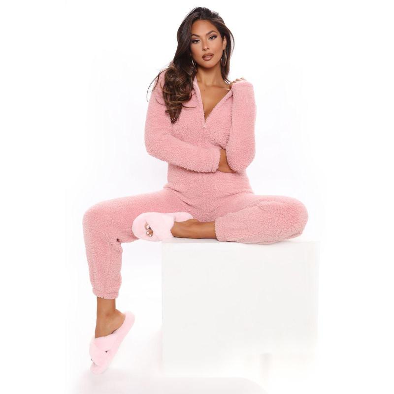 Long Sleeve Hooded Casual Jumpsuit Pants Plush Loungewear