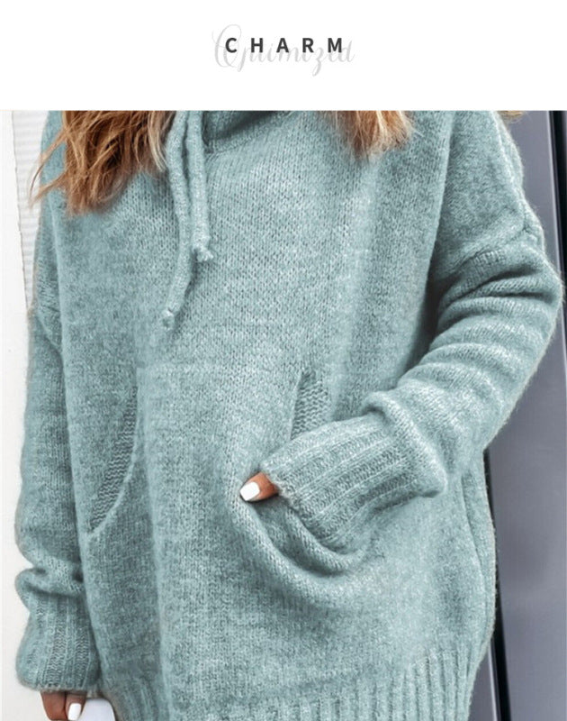 Women's Knitted Hoodie Kangaroo Pocket Casual Knitwear