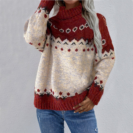 Christmas deer head snowflake jacquard pullover knitted sweater