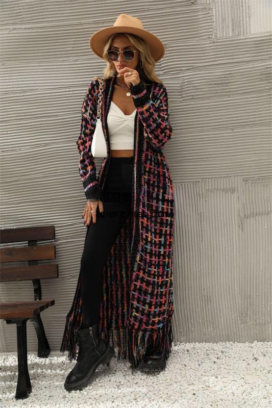 women's tassel long cardigan coat sweater